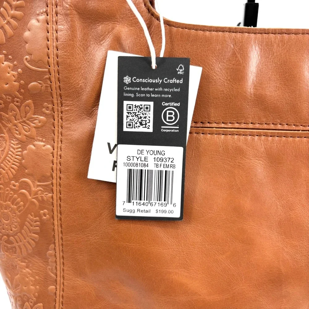 NWT The Sak‎ De Young Leather Tote Bag - Tobacco Floral Embossed 100% Cow Hide